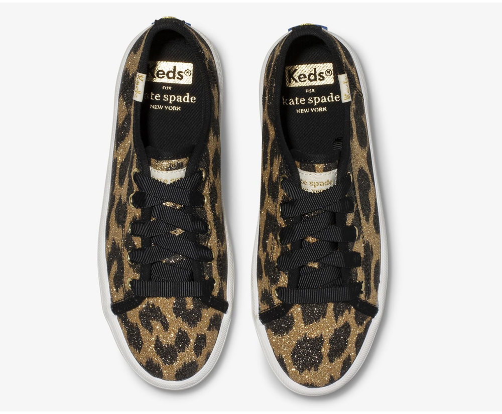 Πανινα Παπουτσια Παιδικα - Keds Kate Spade New York Kickstart Glitter Leopard - Λεοπαρ - ULZNE0158